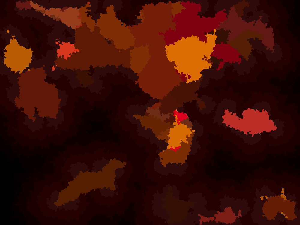 A firey pixelated continent map